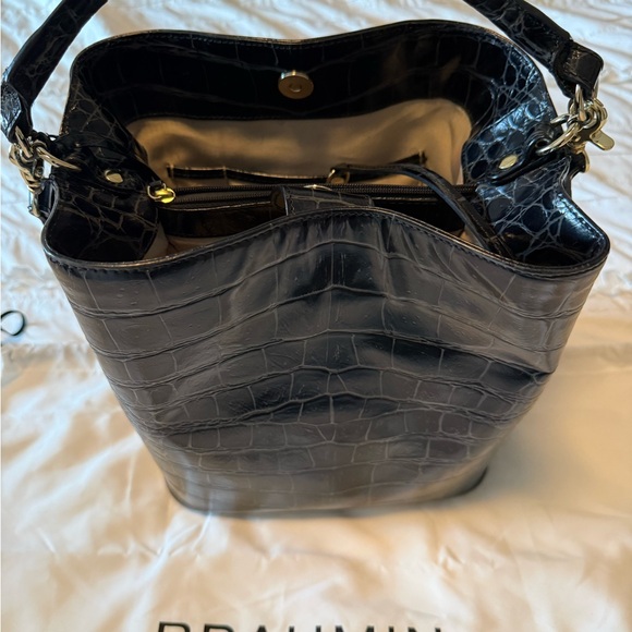 Brahmin Glossy Black Croc Shoulder Bag/Purse, 2 straps, inner pockets - Picture 2 of 14